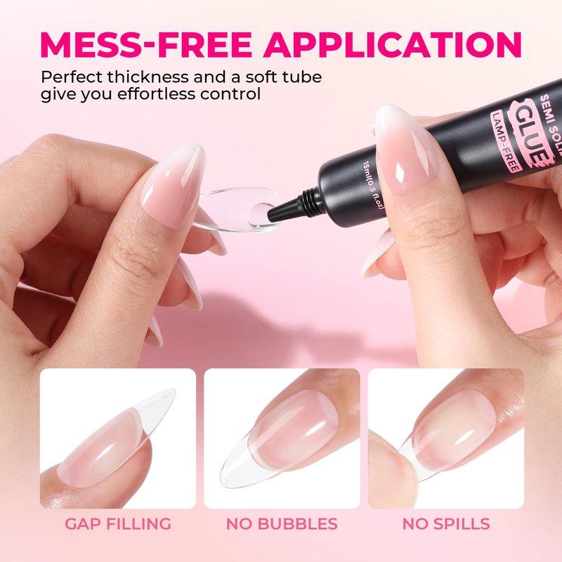 Luckyfairy Super Strong Nail Glue for Press Ons 15g (2pcs) : 4-in-1 Quick Air Dry, No Lamp Needed, Long Lasting, Semi Solid Soft Gel Nail Glue for Acrylic Nails Tips