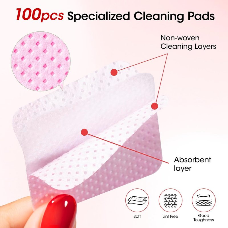 Gellen Nail Art Brush Cleaner Set - 130ml Rose Oily Acrylic Cleaner with Filter Mesh Cup & 100 Lint-Free Pads