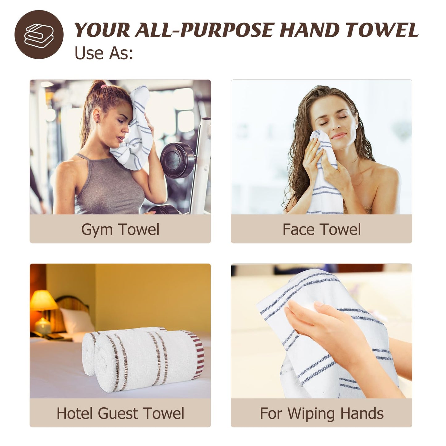 Luxury Hand Towels Bathroom Soft: 6 Packs 14X30 Stripes White Face Towel 100% Cotton Turkish Highly Absorbent Decorative Quick Dry Multi-Purpose Bath Kitchen Hotel Spa Gym (03 Blue Multiple Stripes)