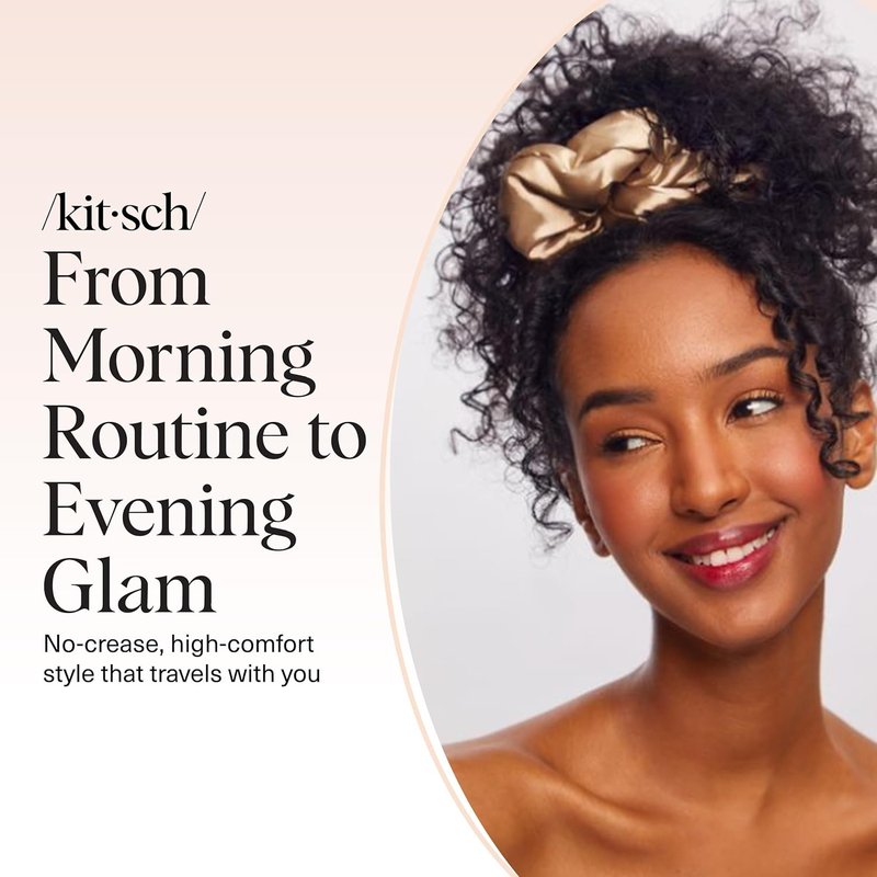 Satin Scrunchies for Women - No Crease, Frizz Control | Softer Than Silk Hair Accessories - Charcoal & Gold, 2pcs