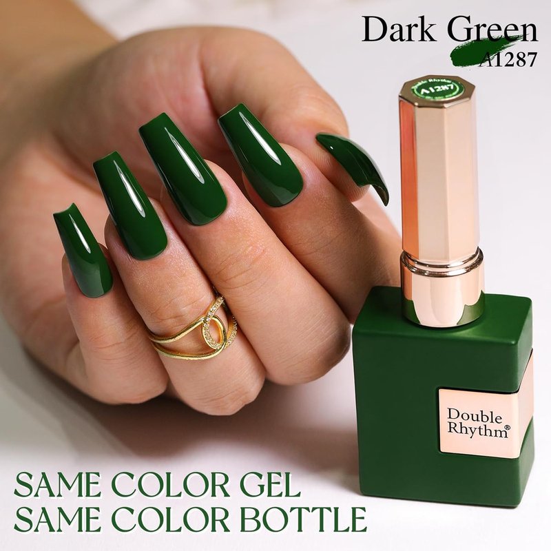 Double Rhythm Gel Nail Polish - Pure Sheer Soak Off Formula for DIY Manicure | Dark Green 15ML