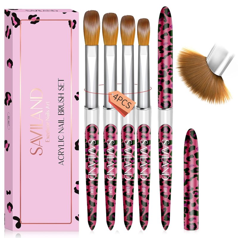 SAVILAND Kolinsky Acrylic Nail Brush Set - Professional Brushes for Acrylic Powder & 3D Art | Sizes 8/10/12/14