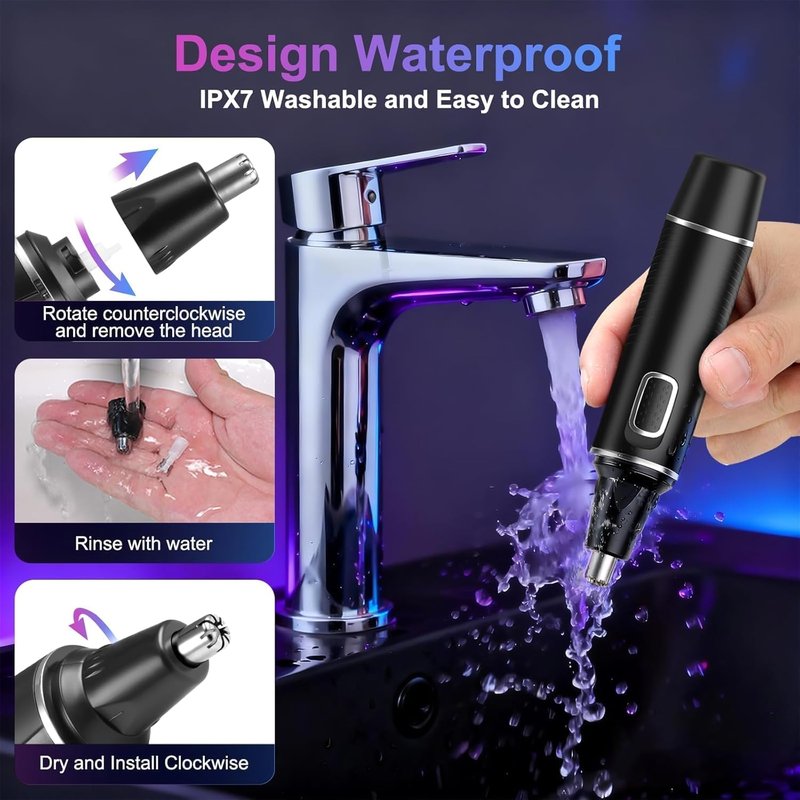 Nose Hair Trimmer for Men - Rechargeable 2-in-1 Ear & Nose Trimmer | Painless Eyebrow & Facial Hair Removal - Waterproof Black