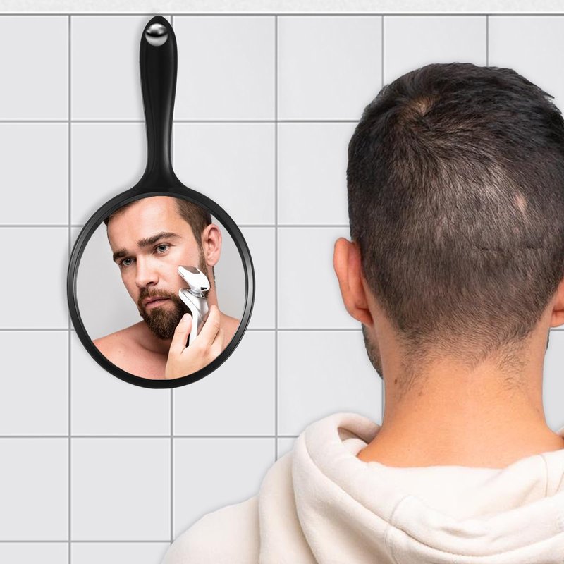 Handheld Mirror with Handle, Black Double-Sided 2X 1X Hand Held Mirror, Handheld Magnifying Mirrors for Women