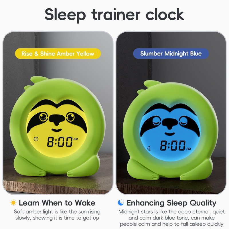 B&H Sleep Trainer Clock for Toddler - Ok to Wake Clock, USB Rechargeable Cute Kids Alarm Clock, Drop Proof Night Light, Science-Backed Lighting for Peaceful Sleep and Ready to Rise Mornings - Sloth