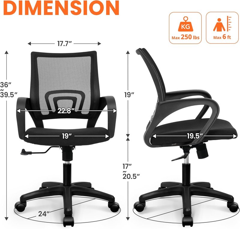 Ergonomic Office Desk Chair - Mesh Gaming Seat with Adjustable Height & Lumbar Support | Black