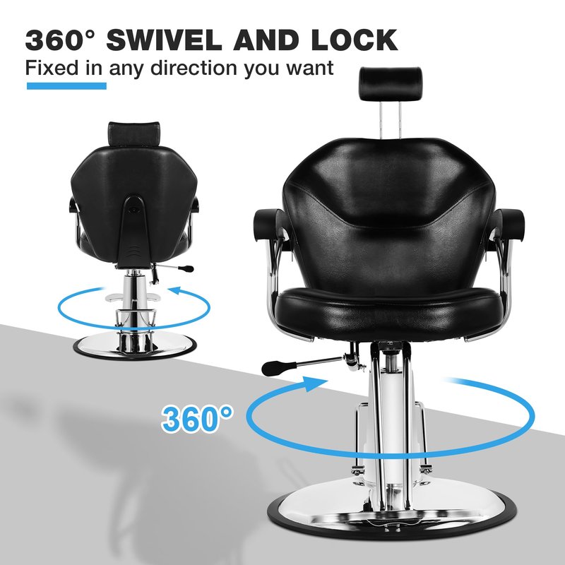 Barber Chair with Heavy Duty Hydraulic Pump, All Purpose 360 Swivel Reclining Salon Styling Chair, Durable Steel Frame Spa Beauty Equipment for Professional Barbershop Hair Stylists & Home Use