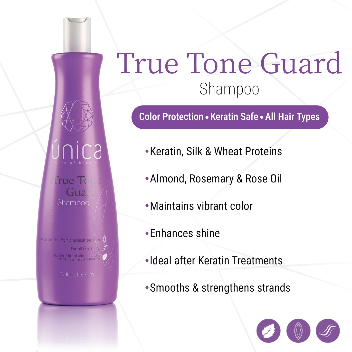 UNICA Work of Beauty True Tone Guard Color-Safe Shampoo – Soy Protein, Lysine & Botanical Extracts for Strength & Shine on Chemically Treated Hair – 10 oz