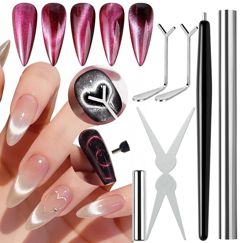 Skiennix 6-Pcs Nail Art Magnet Stick Set - Professional Magnetic Tools for 3D Cat Eye Gel Polish | Multi-Shape Designs