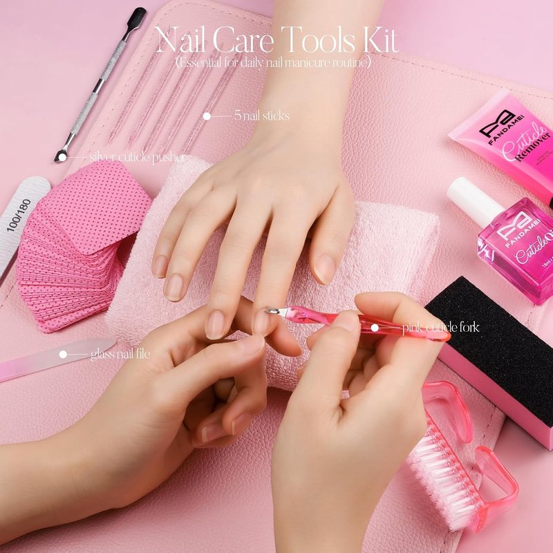 Cuticle Remover Kit - Professional Manicure Tools Set for Women | 50 PCS Lint-Free Wipes, Steel Nail Pusher, Files & Buffers