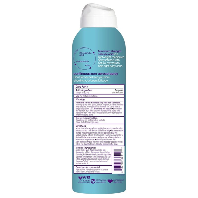 Pacifica Bacne Warrior Spray - Salicylic Acid Acne Treatment with Niacinamide & Aloe | 6 Fl Oz