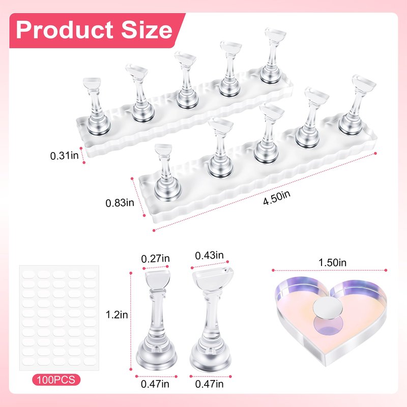 Nail Stand for Press On Nail Holder for Painting Nails, Magnetic Fake Nail Stands Tips, Heart Shaped Nail Holder with Double-sided Tape Practice Nail Art Tools