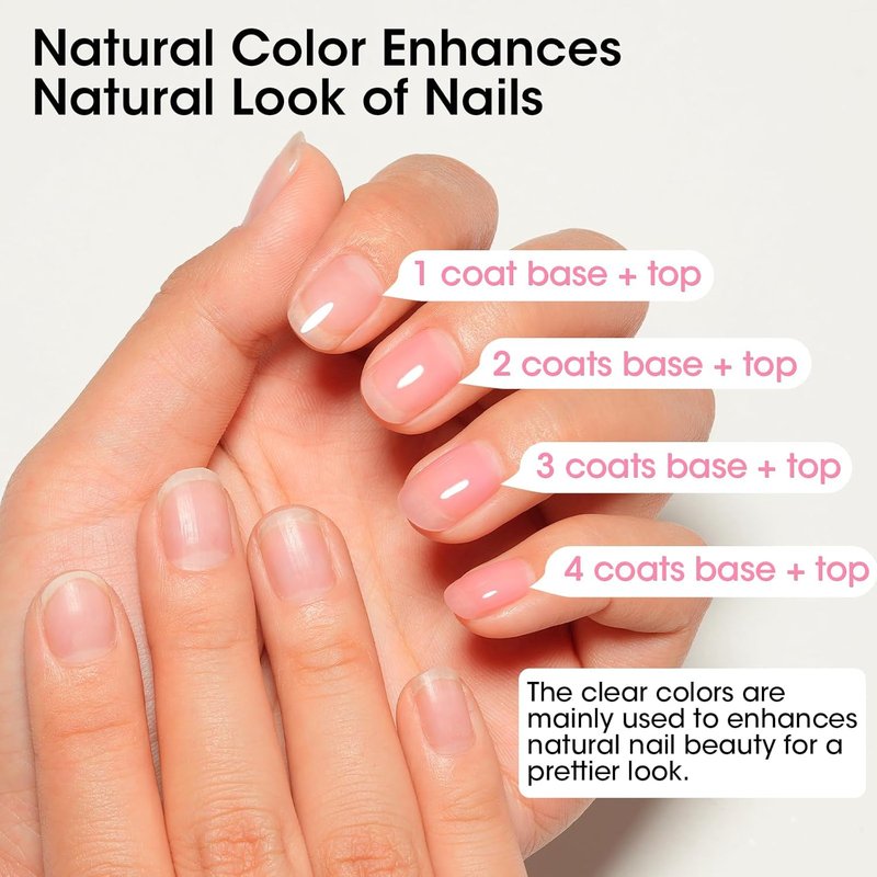 GELLEN Clear Nail Polish | Sheer Pink Tinted Base & No Wipe Top Coat for Strengthening Natural Nails