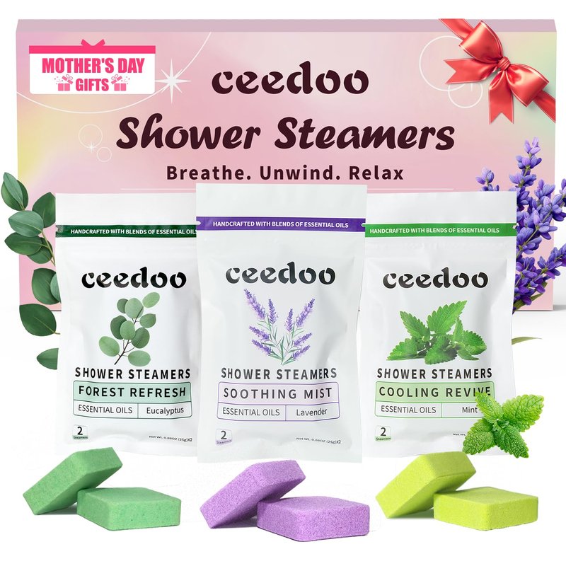 Shower Steamers Aromatherapy 6 Pack - Mother's Day for Teens & Adults, Birthday Gifts for Women - Natural Essential Oil Shower Bombs for Stress Relief & Relaxation, Home Spa Self-Care