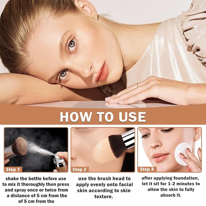 Airbrush Foundation Makeup Spray - Full Coverage for Mature Skin | Long-Lasting & Waterproof, Natural Warm Porcelain