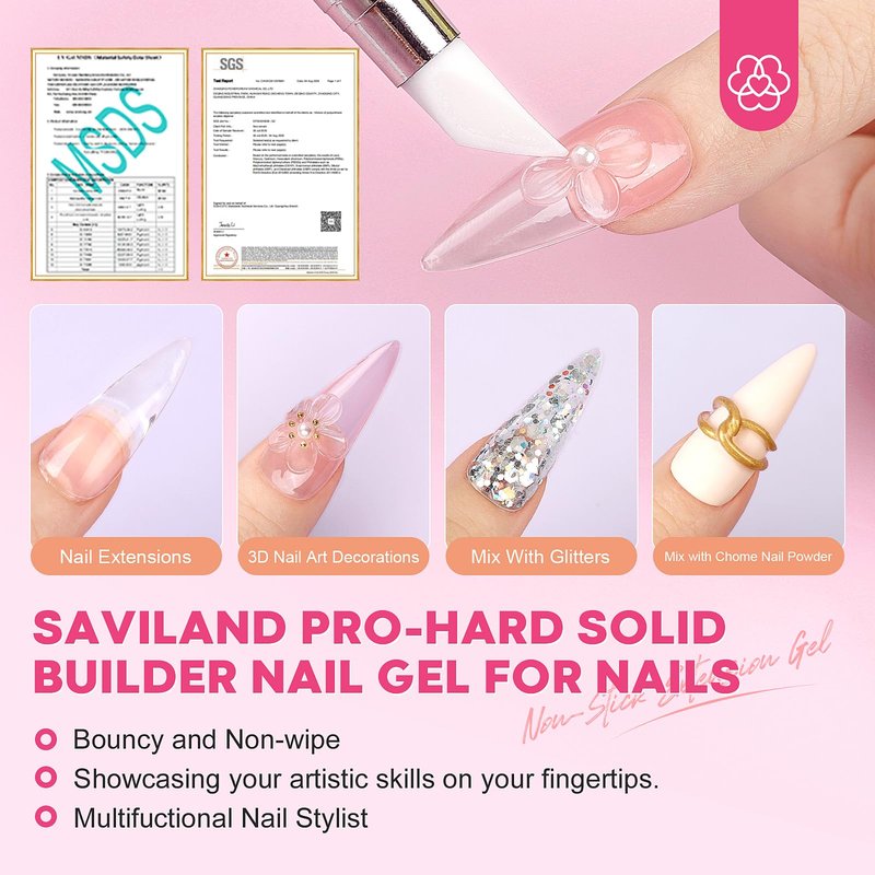 SAVILAND PRO-Hard Solid Builder Nail Gel for Nails: 2026 Ultra-Strength | Non-Sticky | Clear 3D Nail Gel with U V Lamp for 3D Nail Carving Emboss & Fast Extension Professional Use Salon