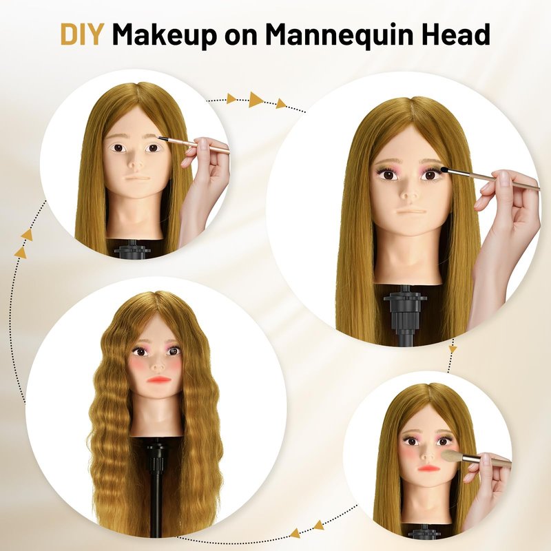 23" Mannequin Head with 90% Real Human Hair for Makeup Practice, Hairdressing Training, Braiding, and Styling with Adjustable Tripod Stand