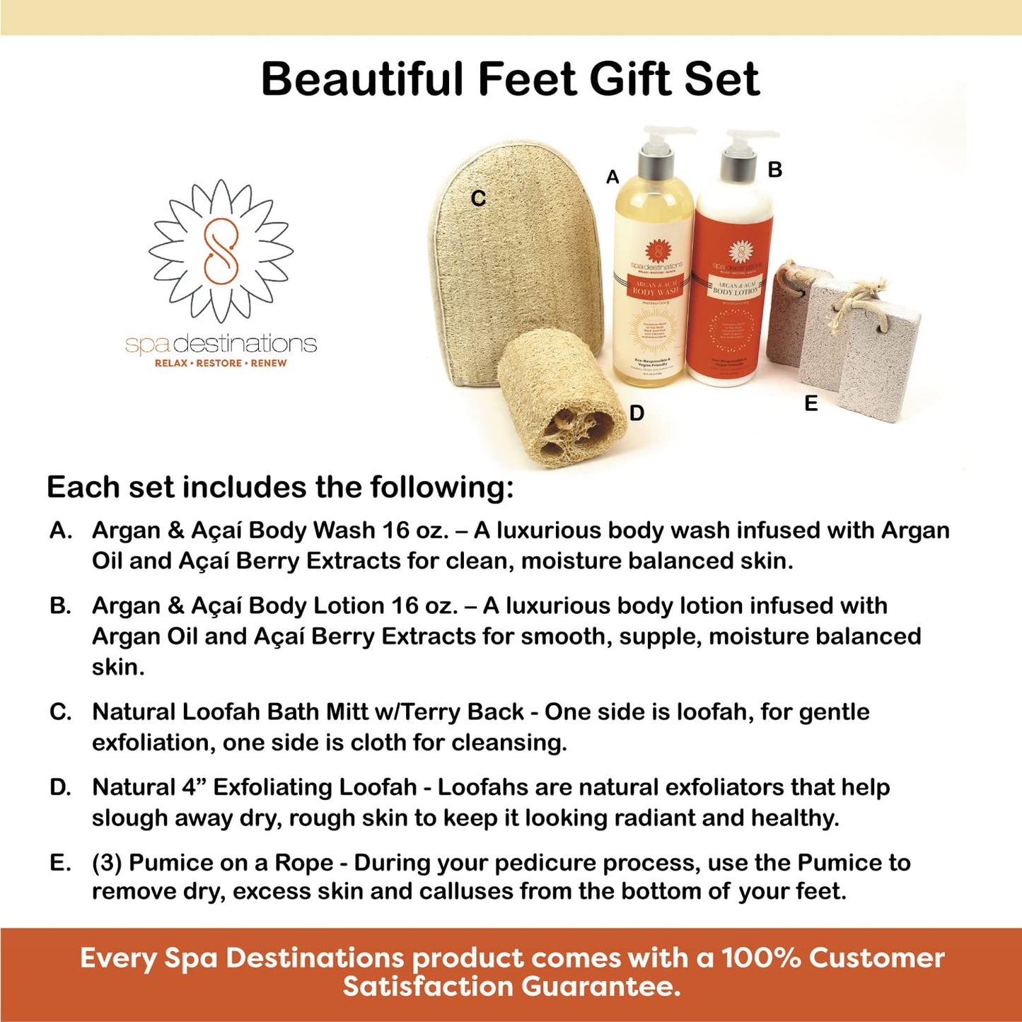 Spa Gift Set for Women "Beautiful Feet Gift Set" 7-piece Tropical Scent Gift Set with Body Wash, Body Lotion, Natural Loofah, and Pumice $71 Value