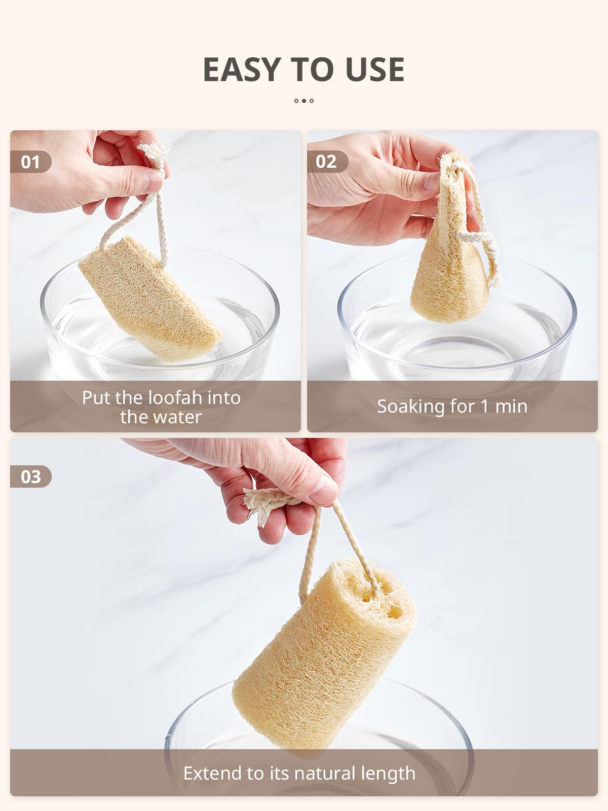 Reemix Natural Loofah Exfoliating Body Scrubber 4-Piece Long Cylinder Set - Large Home & Shower Sponge for Face & Body, Eco-Friendly Bath Tool for Gentle Exfoliation, Spa-Like Experience at Home