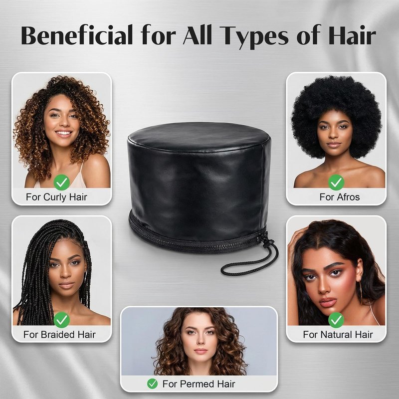 Kingsteam-Heat Cap for Deep Conditioning, 10 Heat Levels & 3 Timer Settings Deep Conditioning Hair Cap, PU Leather Heated Cap for Curly Hair, Natural Hair, & Braids, Home Use