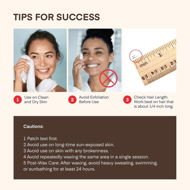 Facial Wax Strips Hair Removal for Women: Face Upper Lip Eyebrow Chin Waxing Hair Remover Kit - Natural & Vegan Ready to Use At Home & Travel, Sensitive Skin Friendly - 40 Ct with 6 Wipes