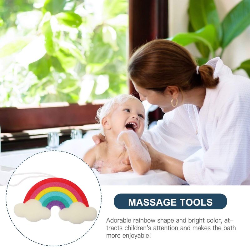 Mobestech Rainbow Shower Sponge for Kids Soft Exfoliating Bath Loofah Body Scrubber Gentle Cleaning with Fun Rainbow Design Lightweight and Compact 9.05X4.72X1.37In