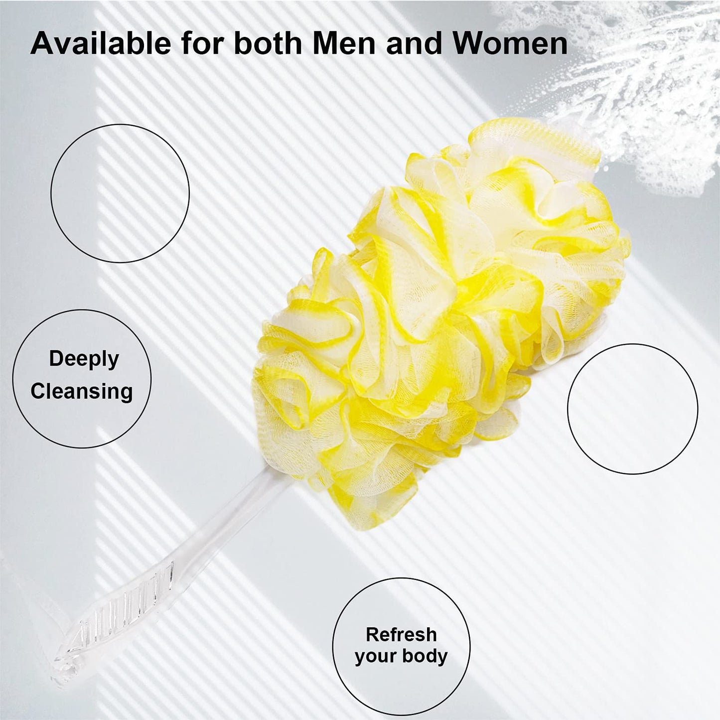 PPHAO - Back Bath Brush - Long Handle Shower Scrubber - Yellow Loofah Exfoliating Body Scrubber for Men and Women - 1 Pack