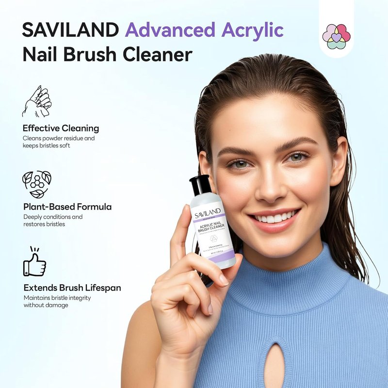 Acrylic Nail Brush Kit - 3 Kolinsky Brushes (Size 8/10/14) & 60ml Cleaner | Plant-Based Formula for Nail Art & Care