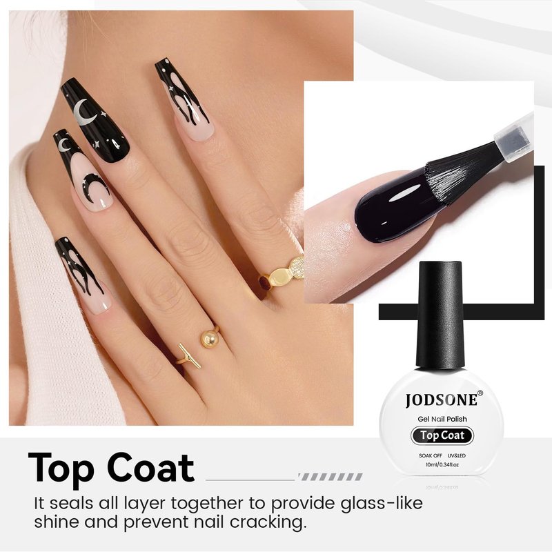 JODSONE Top Coat Gel Polish - High Gloss Finish for Long-Lasting Manicure | 10ML No Wipe, UV Lamp Required