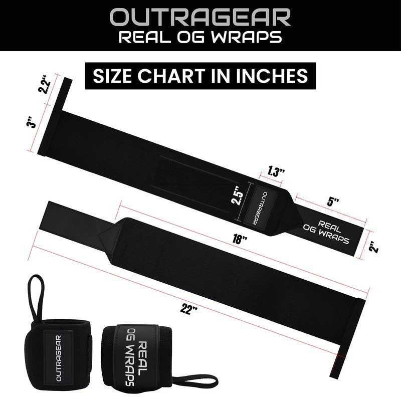 OUTRAGEAR 18" OG-Grade Wrist Wraps for Weightlifting – Heavy Duty Wrist Support with Thumb Loop & Lockdown Strap – Wrist Straps for Powerlifting, Bench Press & Gym Training(Classic Black)
