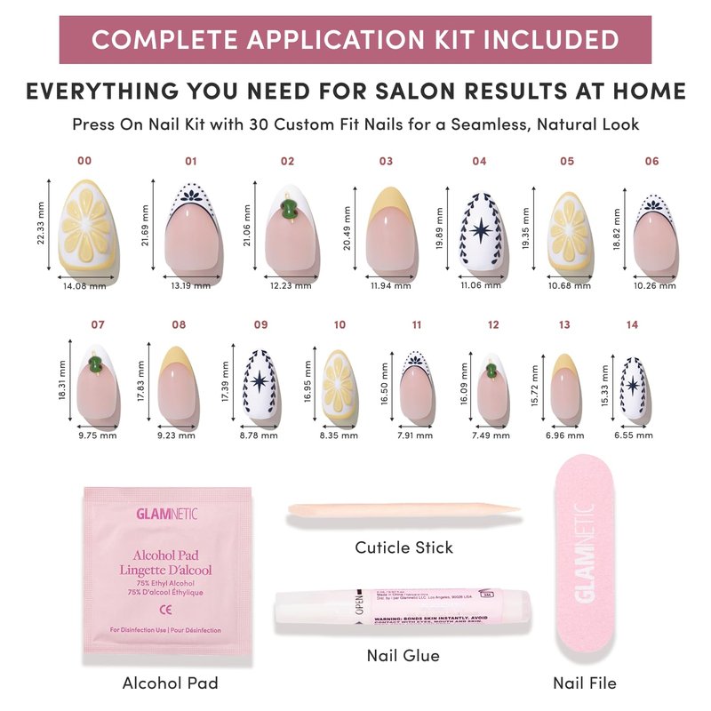 Glamnetic Press On Nails - Short Almond Fake Nails with Tropical 3D Nail Art | Salon Quality Vacation Nails | Sunset Tide |15 Sizes - 30 Nail Kit with Glue