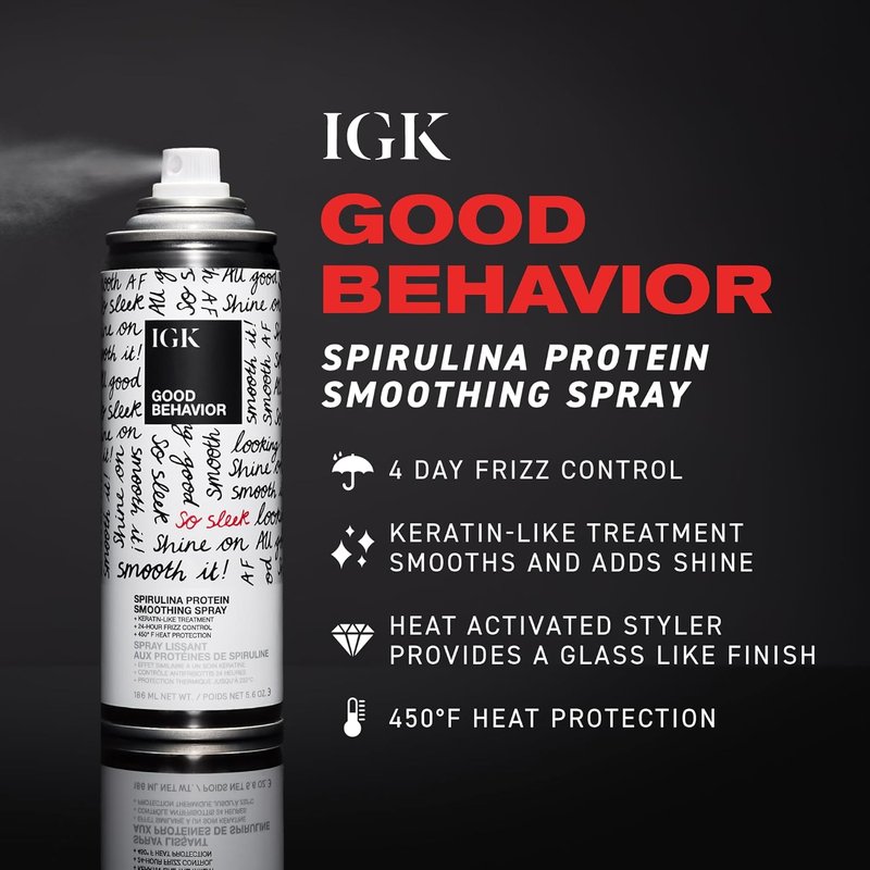 IGK GOOD BEHAVIOR Spirulina Protein Smoothing Spray - Frizz Control & Heat Protectant | Vegan 5.6 Oz