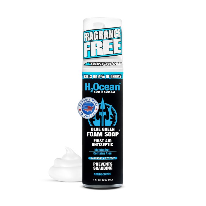 H2Ocean Blue Green Foam Soap - Tattoo Aftercare Cleanser, Antibacterial, Unscented, with Aloe Vera, Moisturizing Care, Safe for All Skin Types, No Harsh Chemicals, Fragrance Free - 7 oz