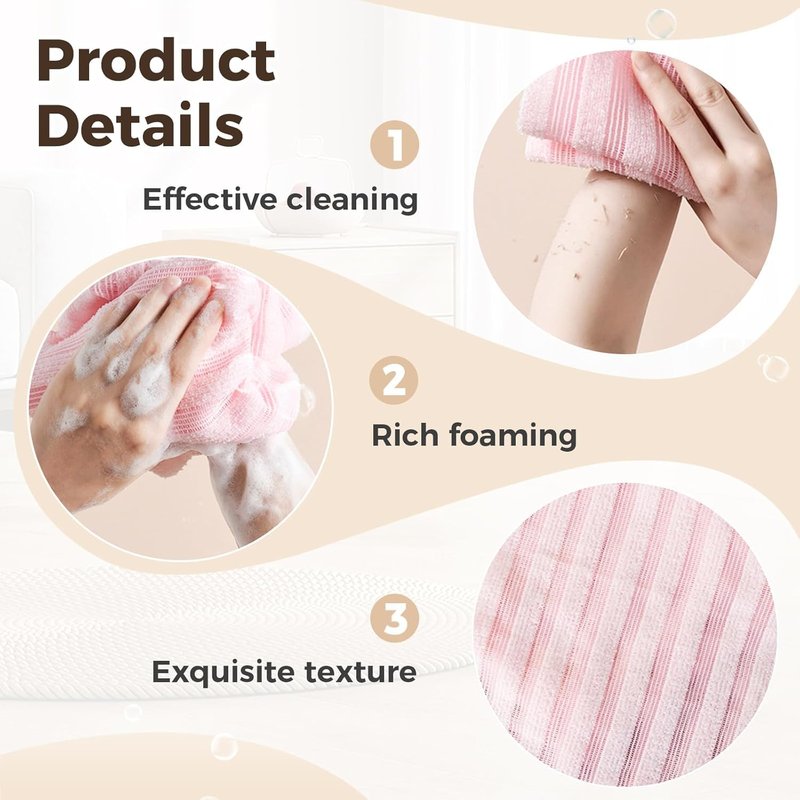 Exfoliating Shower Towel, 2-in-1 Towel, Premium Scrub Wash Cloth for Body Face, Exfoliating Towels-Body Scrubber with 2 Sides for All Skin Types (Black)