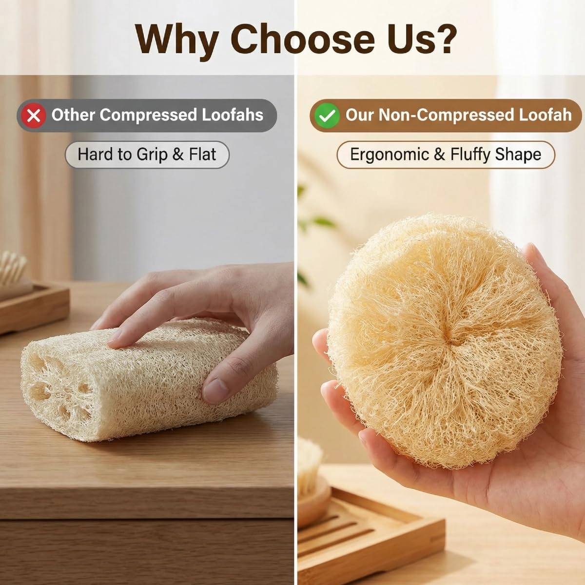 Natural Loofah Sponges 2 Pack of Organic Loofahs（Two Whole loofah） Exfoliating Scrubber Friendly 100% All Natural luffa Cleaning for Deep Clean Skin Care Bath Spa Shower Women