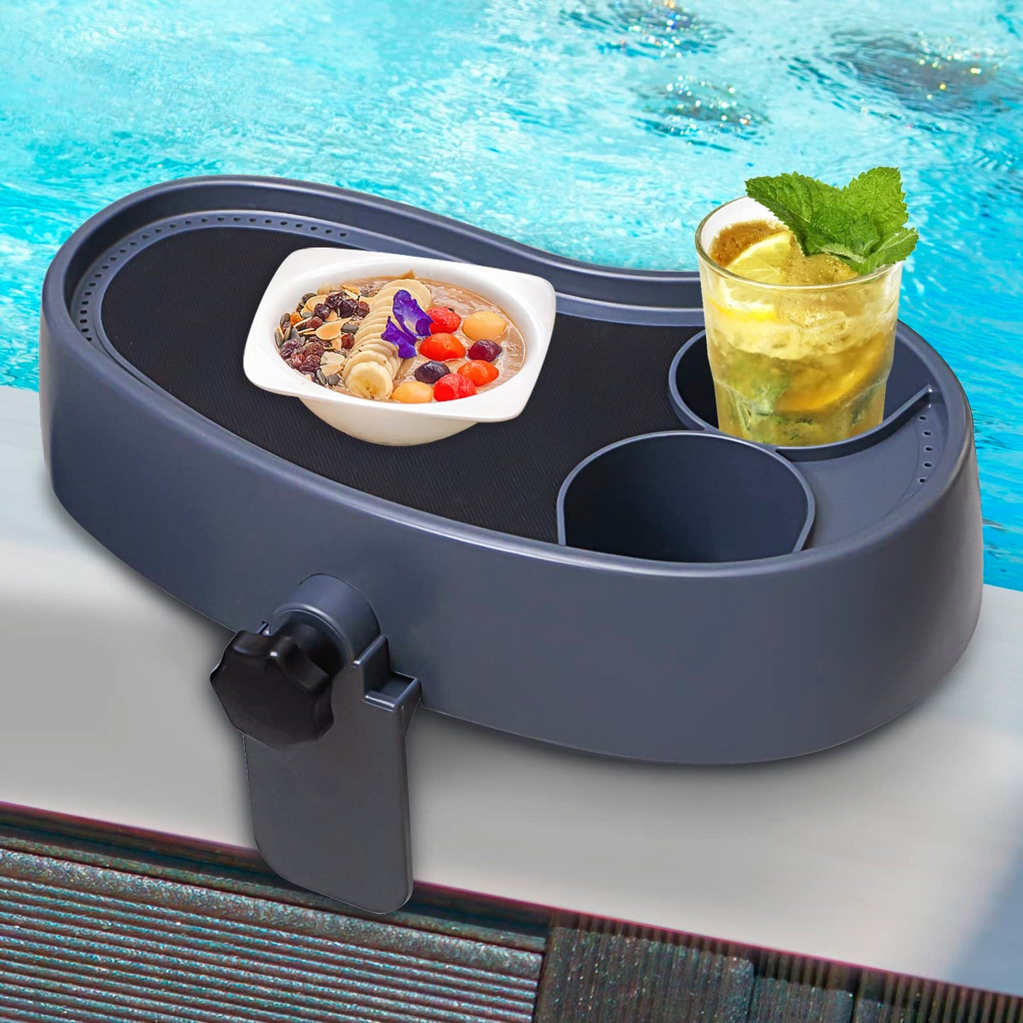 Treerit Adjustable Hot Tub Tray with 2 Cup Holders, Stable, Heavy-Duty, Nonslip Drink Holder for Aboveground Bathtub, Spa with Wall Thickness Of 2'' to 7.5''