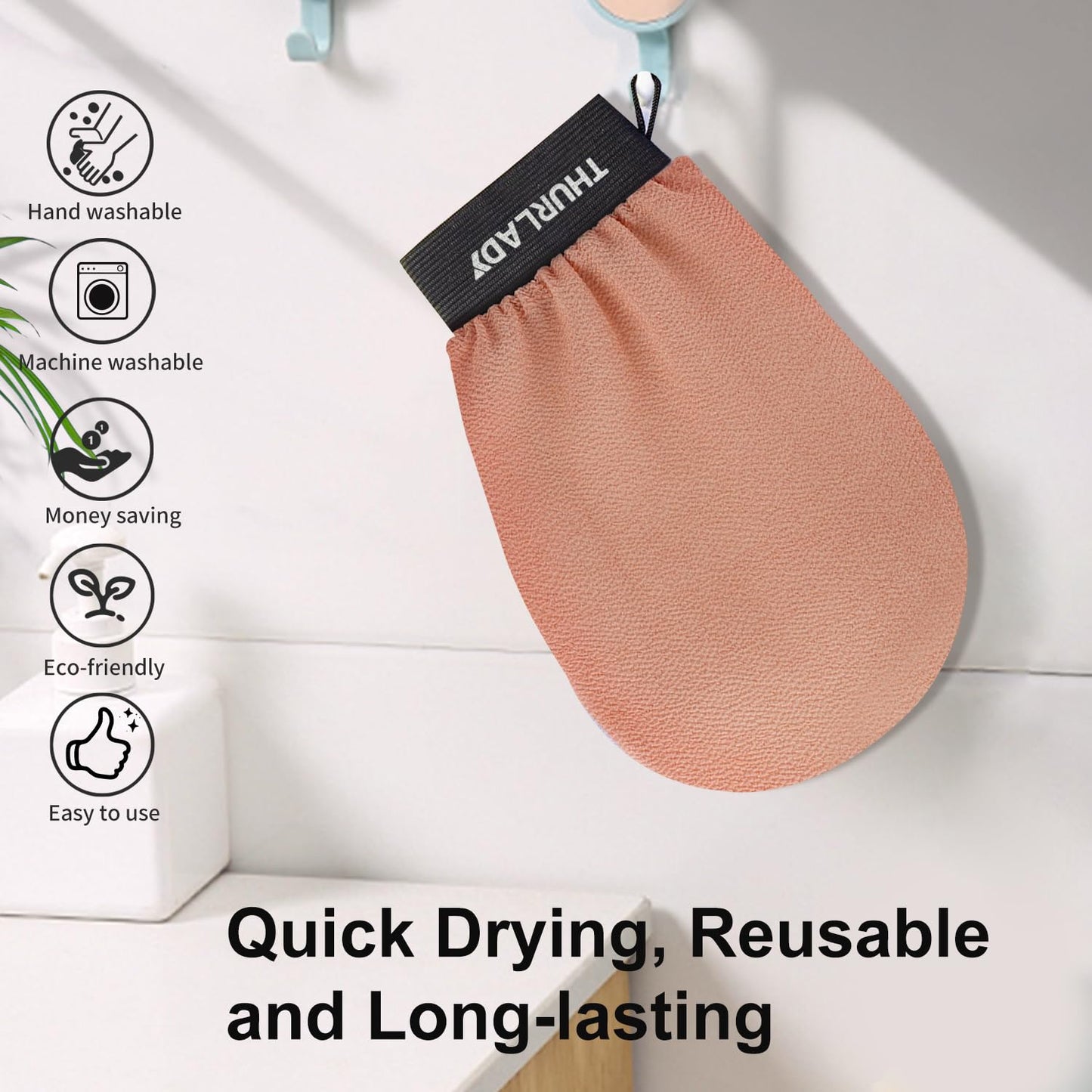 THURLADY Exfoliating Glove, Korean Exfoliating Mitt Body Scrubber, Viscose Fiber Bath Shower Scrub Gloves, Dead Skin Remover for Body, Skin Care Tools for Smoother Skin, Self-Tan Prep & Removal, Peach