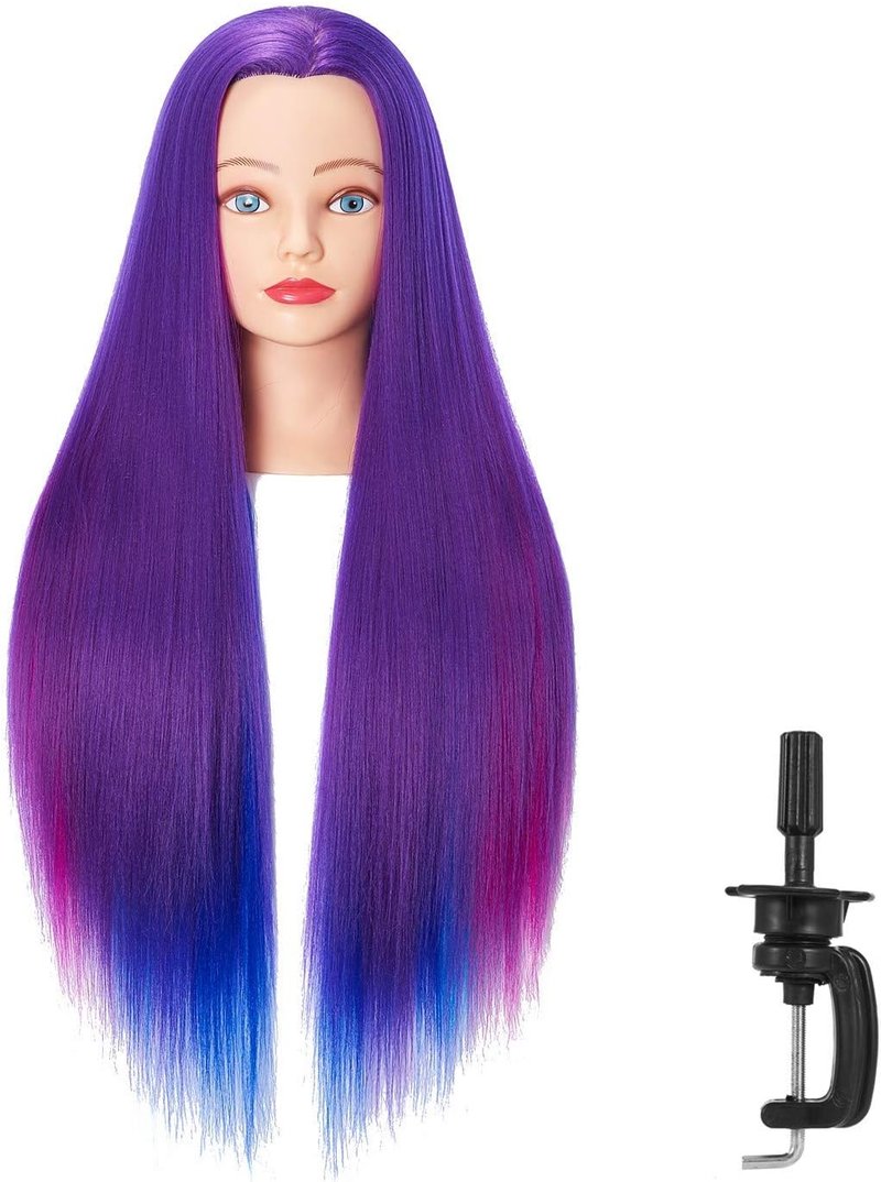 Hairingrid 26"-28" Mannequin Head Hair Styling Training Head Manikin Cosmetology Doll Head Synthetic Fiber Hair and Free Clamp Holder (Colourful)