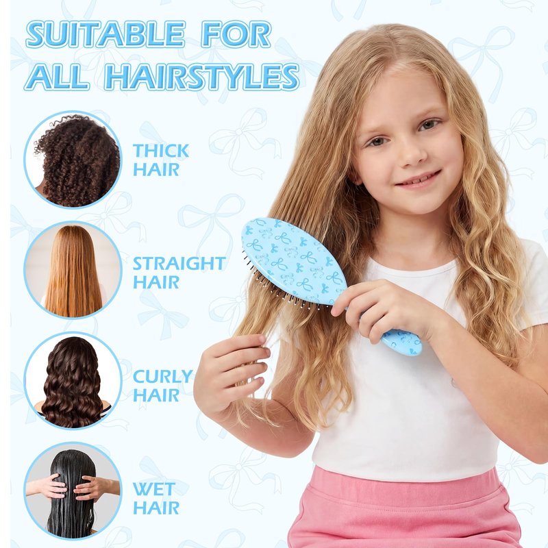 Girls Hair Brush for Women, Hair Brushes Girls Brush Pink Bow Detangling Brush for Curly Hair Pain-Free Girl Hairbrush Kids