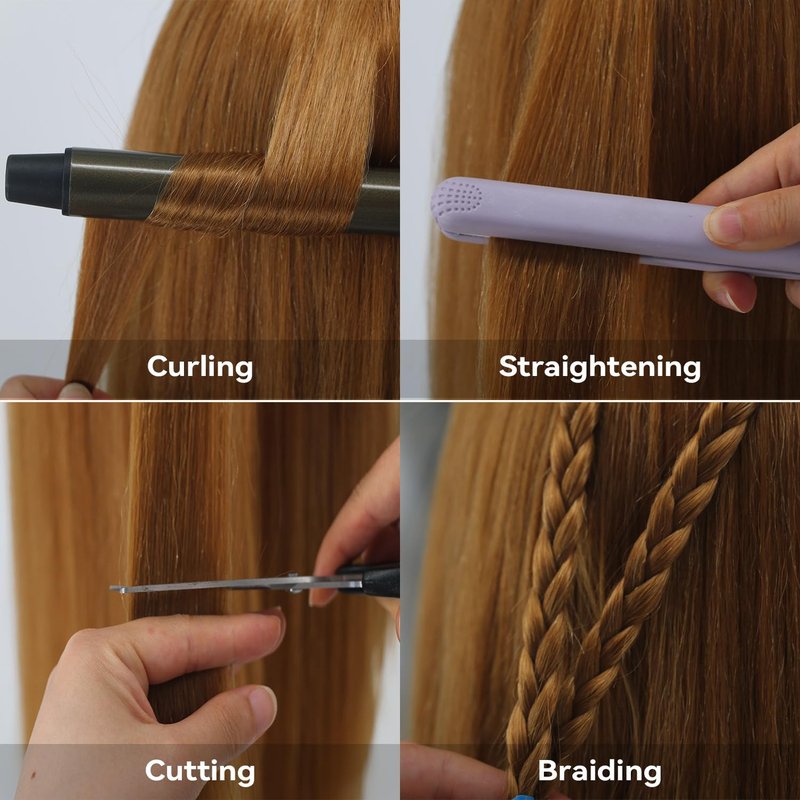 Mannequin Head Human Hair, 80% Real Hair 26-28" Cosmetology Mannequin Head Hair Styling Hairdressing Practice Training Doll Heads with Clamp Holder and Tools (#27 Light Brown)