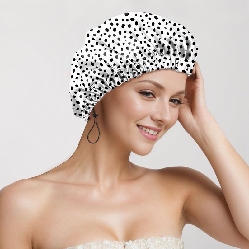 Deokke 2 PCS Shower Cap Reusable Waterproof Adjustable Double Layer Elastic Dry Hair Bathing Caps Aesthetic Cute for Women Girls-Spot Cowhide