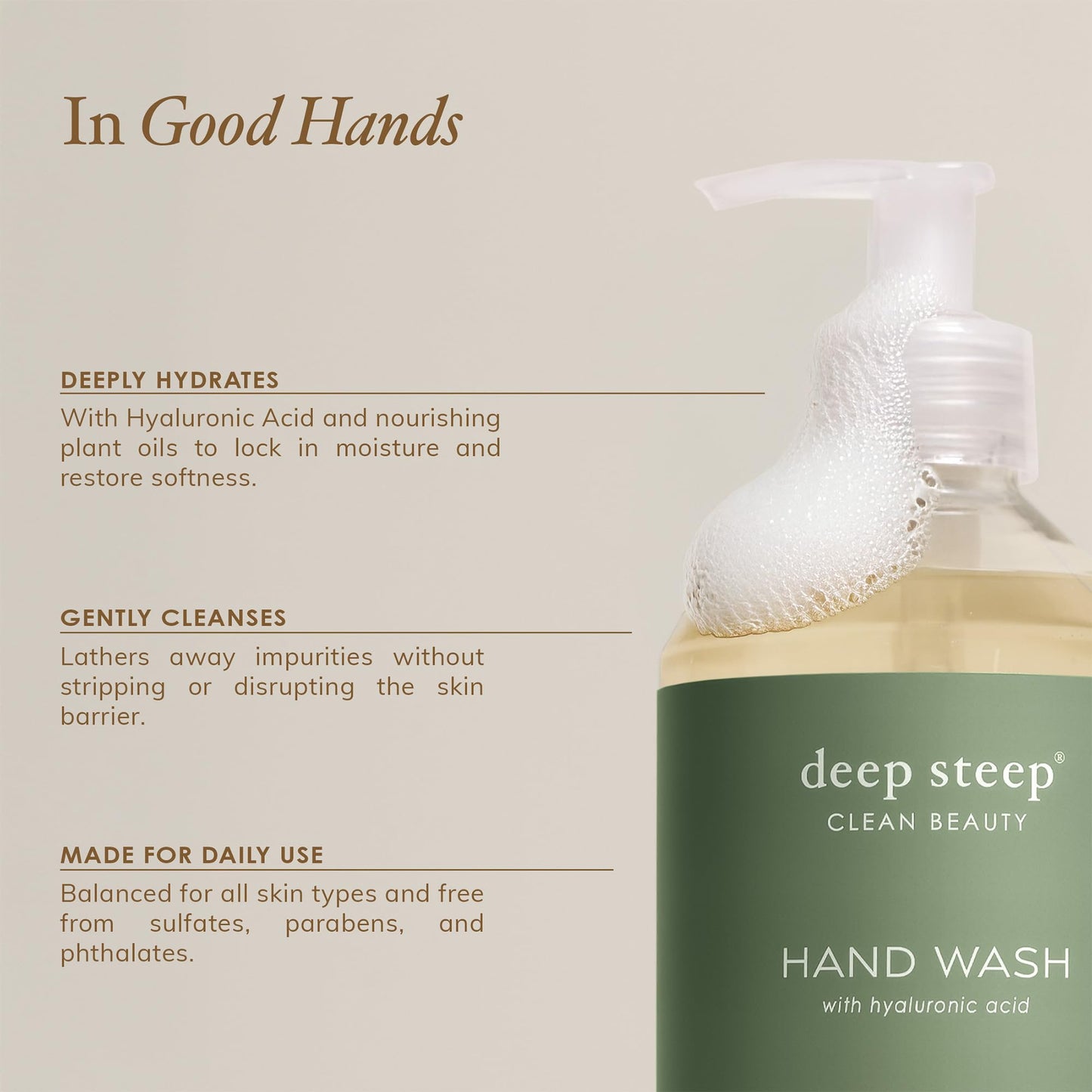 Deep Steep Liquid Hand Wash, Lilac Blossom, 17.6 oz – Moisturizing Cleanser with Olive Oil, Aloe Vera, Glycerin & Hyaluronic Acid – Vegan, Clean Beauty, Soft & Nourished Hands
