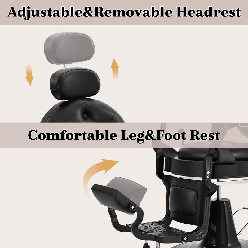 Hicomony Black Barber Chairs for Barbershop, Heavy Duty Hydraulic Reclining Salon Chair for Hair Stylist, All Purpose Beauty Spa Shampoo Tattoo Pedicure Hairdresser Styling