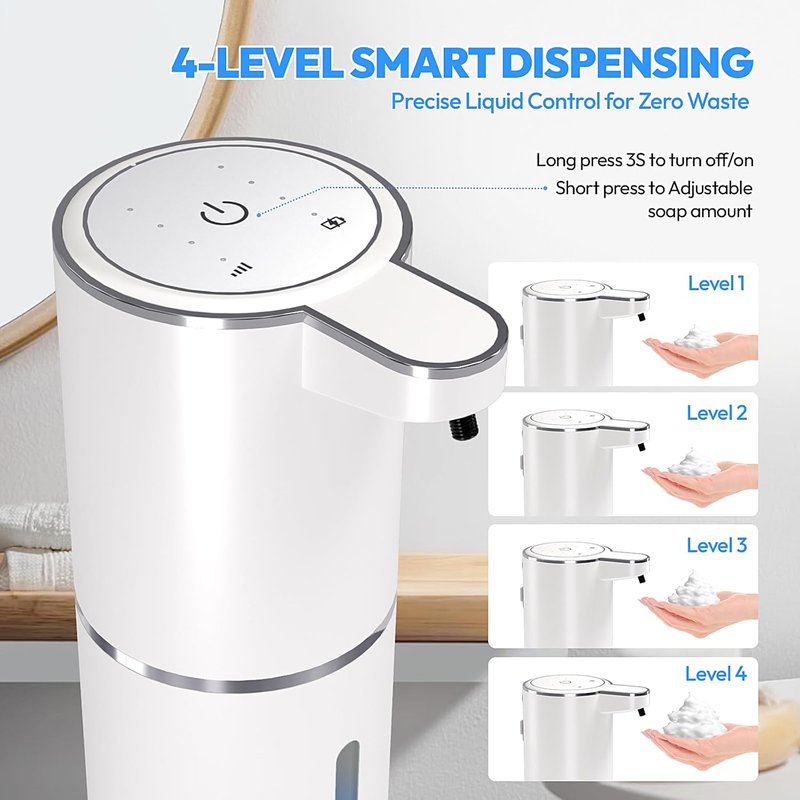 Automatic Foaming Soap Dispenser - Touchless 12.8oz Rechargeable Wall Mounted | Ideal for Bathroom & Kitchen (White)