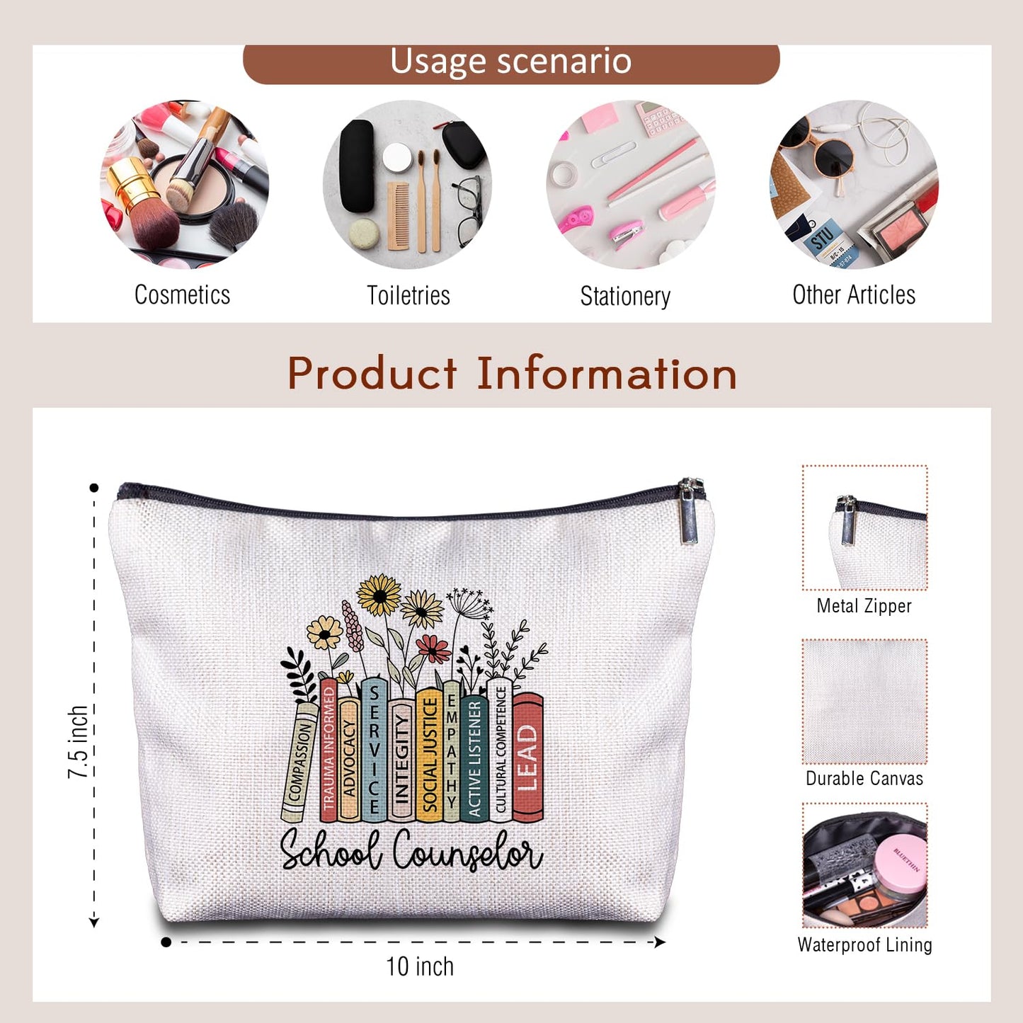 Zomhix School Counselor Gifts Makeup Bag for Women - Guidance Counselor Appreciation Gifts, School Counseling Therapist Teacher Gifts, Psychiatrist Counselor Zipper Cosmetic Bag