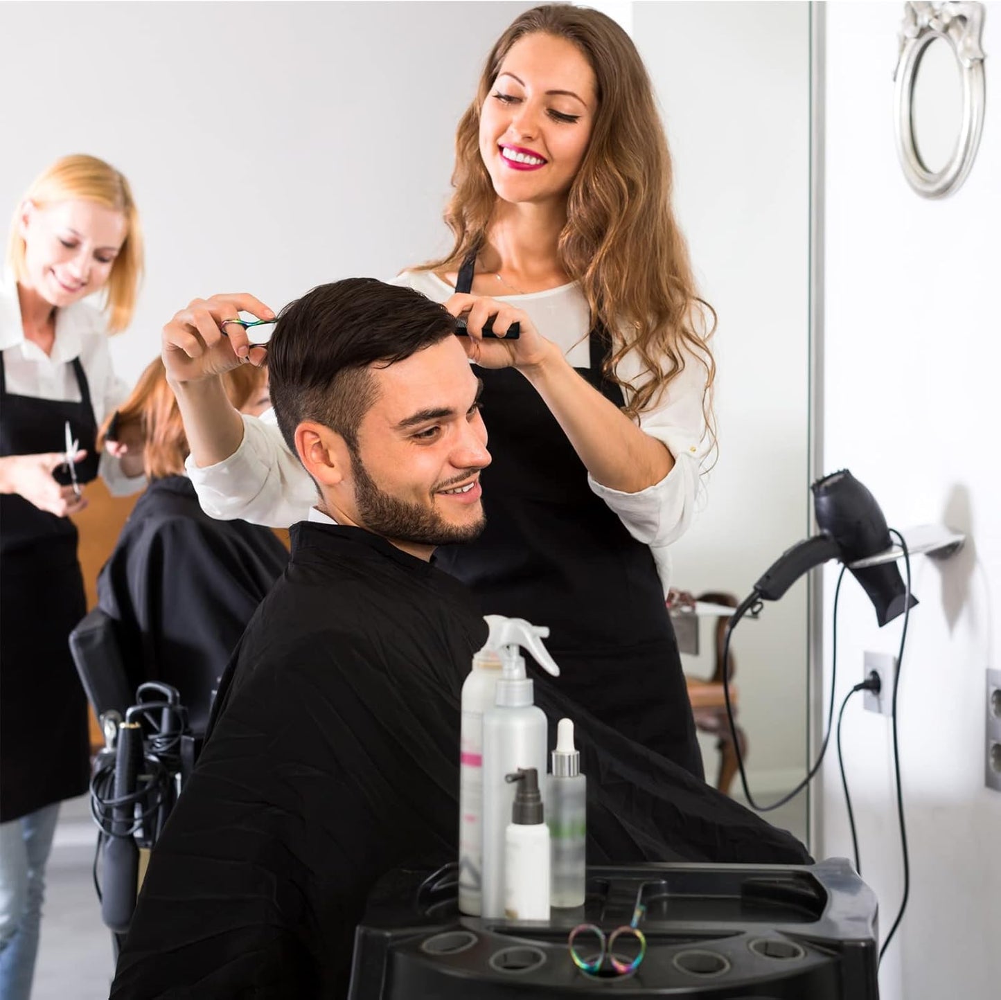 Waterproof Hair Salon Cape - Unisex Black Barber Cutting Cape with Snap Closure | Hair Coloring & Styling