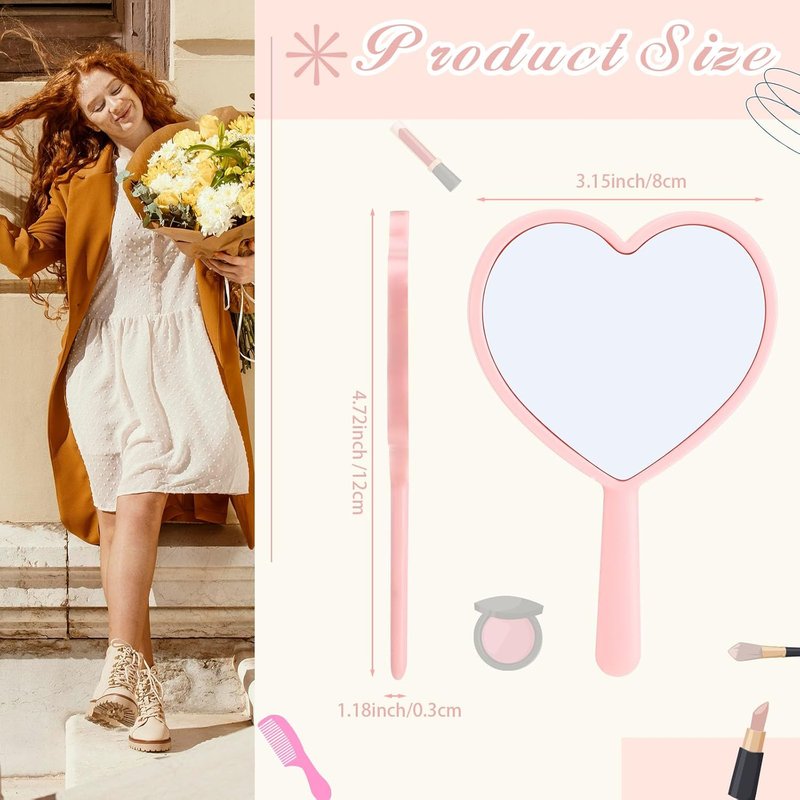 Heart Shaped Handheld Mirror - 50 Pcs Mini Portable Makeup Mirrors | 3.15 x 4.72 Inch Compact Tool for Daily Use