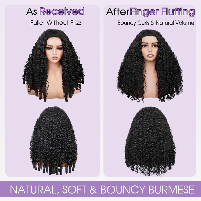 Half Wig Human Hair Burmese Curly Wig for Women 220 Density 3 In 1 Seamless Flip Over Half Wigs Beginner Friendly Glueless Wigs Human Hair with Spiral End Natural Color 16 Inch