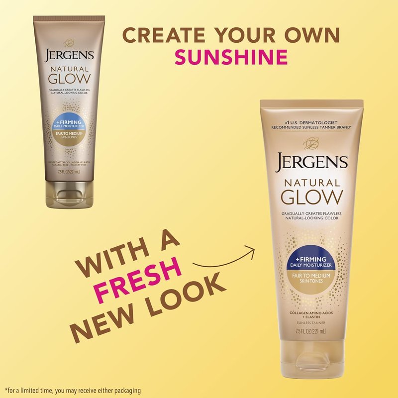Jergens Natural Glow Self Tanner Lotion - Firming Moisturizer for Fair to Medium Skin Tone | 7.5 Fl Oz (Pack of 2)