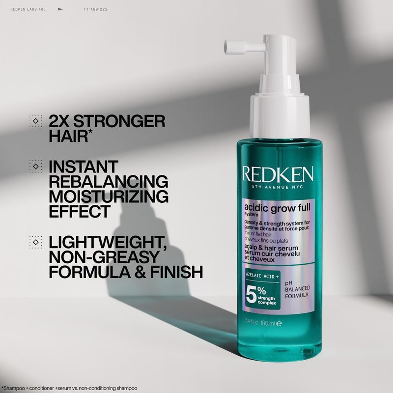 Redken Acidic Grow Full System Scalp & Hair Serum - Lightweight Leave-In Treatment for Rebalanced, Healthy-Looking Scalp and Fuller, Thicker Hair, With Azelaic Acid, 3.4 Fl Oz